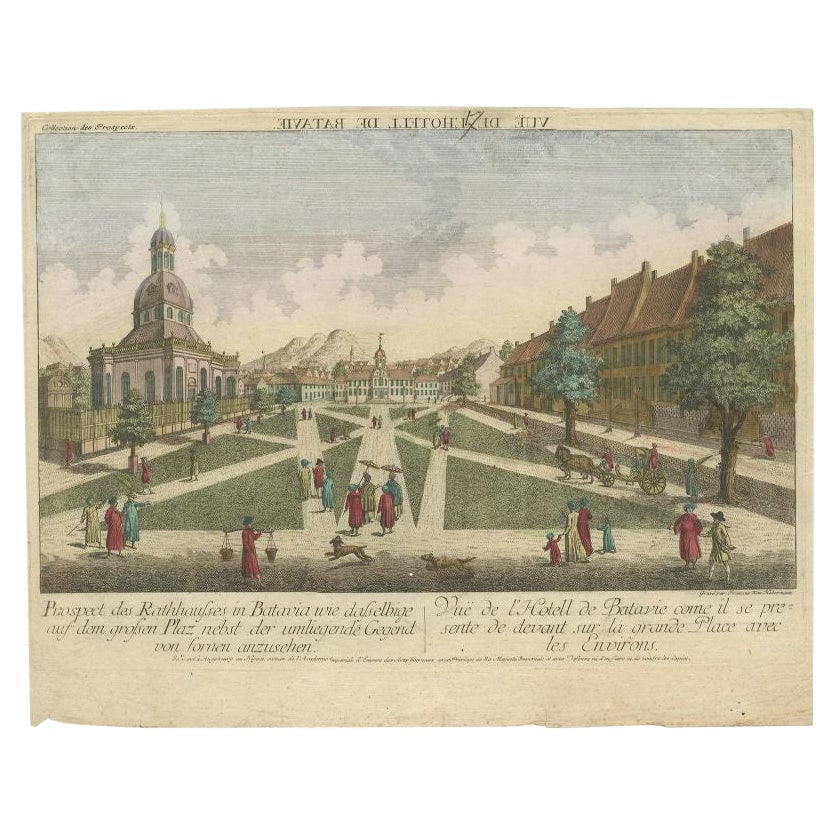Antique Print of the Town Hall of Batavia or Jakarta in Todays Indonesia, 1770 For Sale