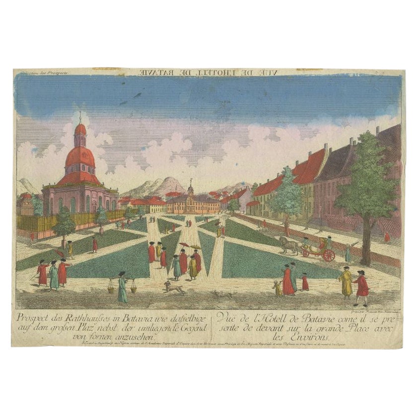 Old Print des Rathauses von Batavia „Jakarta“ in den niederländischen Ostindien, 1770