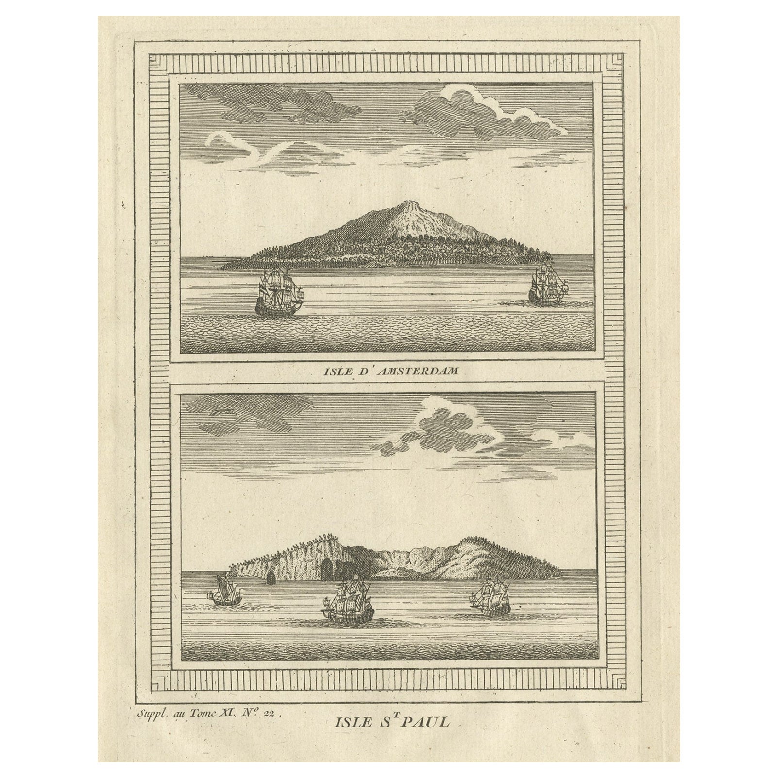 Antique Print of Amsterdam and St. Paul Island, 1753 For Sale