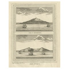 Antique Print of Amsterdam and St. Paul Island, 1753