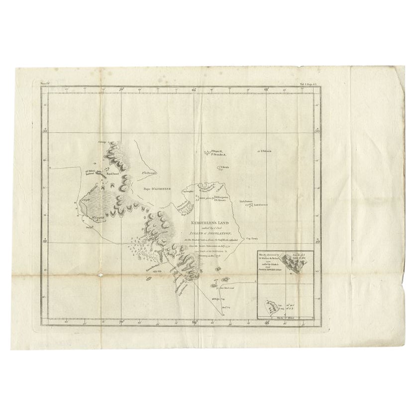 Antique Map of Kerguelens Island Coast by Cook, 1784 For Sale