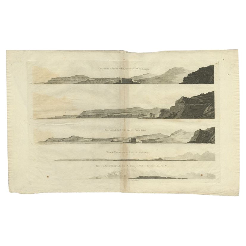 Antiker Druck der Kerguelens-Insel von Cook, um 1784