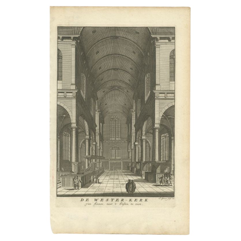 Antique Original Engraving of the Interior of the 'Westerkerk', Amsterdam, 1765 For Sale