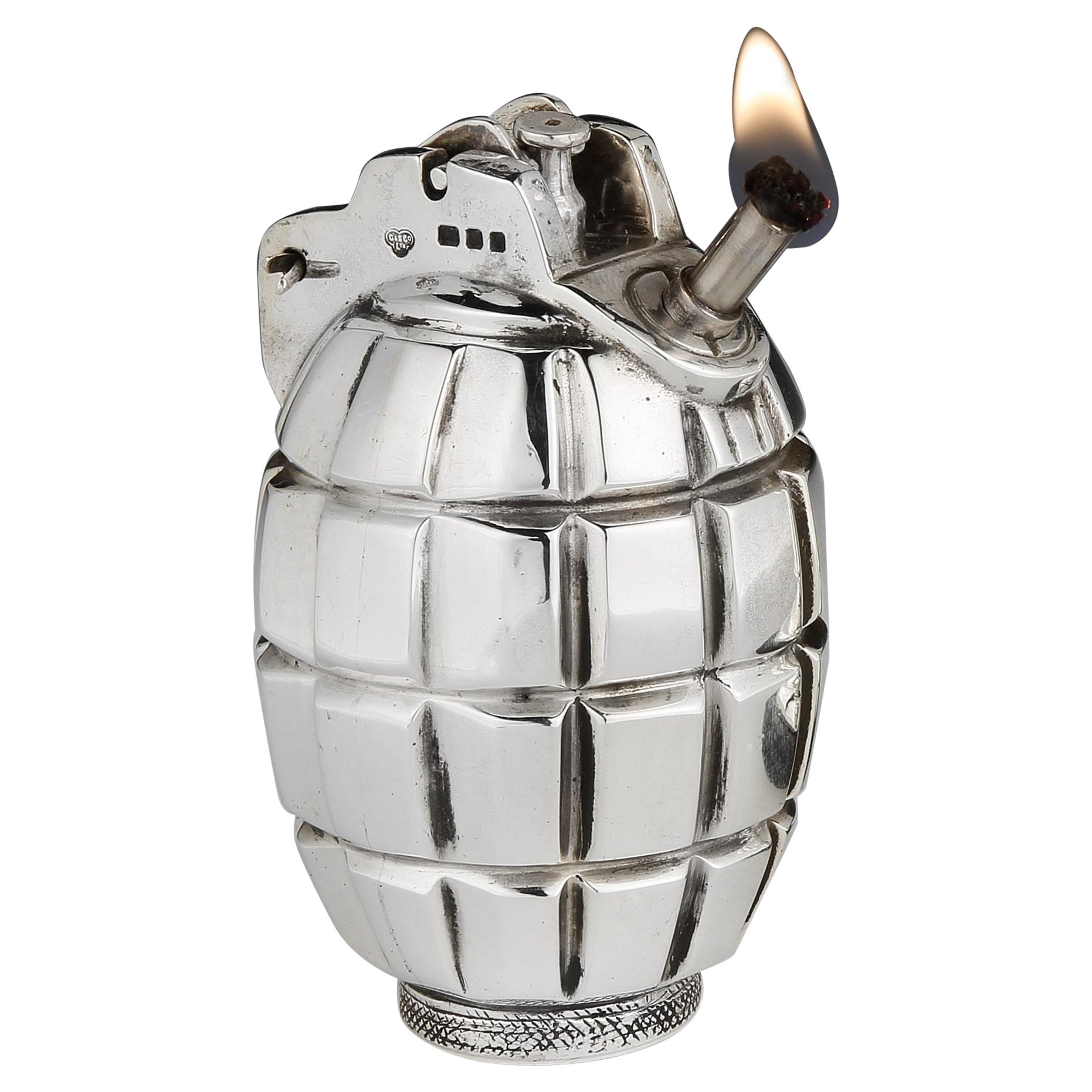 1941 Sterling Silver 'Grenade' Table Lighter by Goldsmiths & Silversmiths Co.