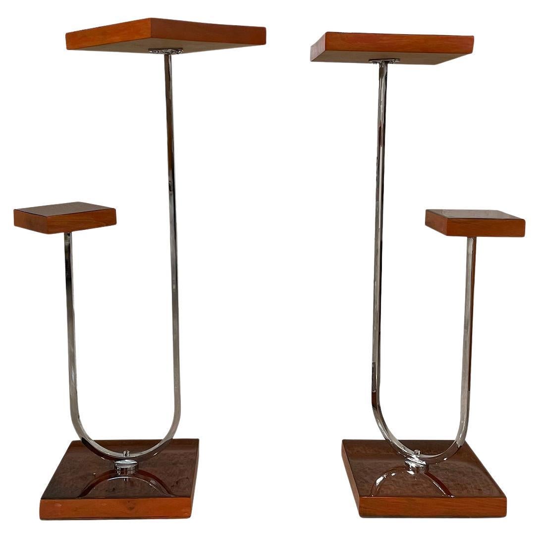 20th Century Italian Art Deco Pair of Small Mahogany Pedestals, Side Tables For Sale