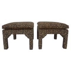 Pair of Billy Baldwin Style Parsons Leopard Print Ottomans