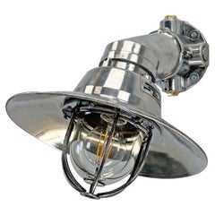 Retro 1980's Italian Cast Aluminum Flameproof Cantilever Wall Sconce with Cage & Shade