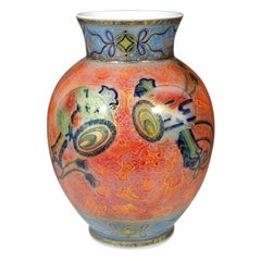 Contemporary Japanese Red Blue Black Porcelain Vase by Master Artist