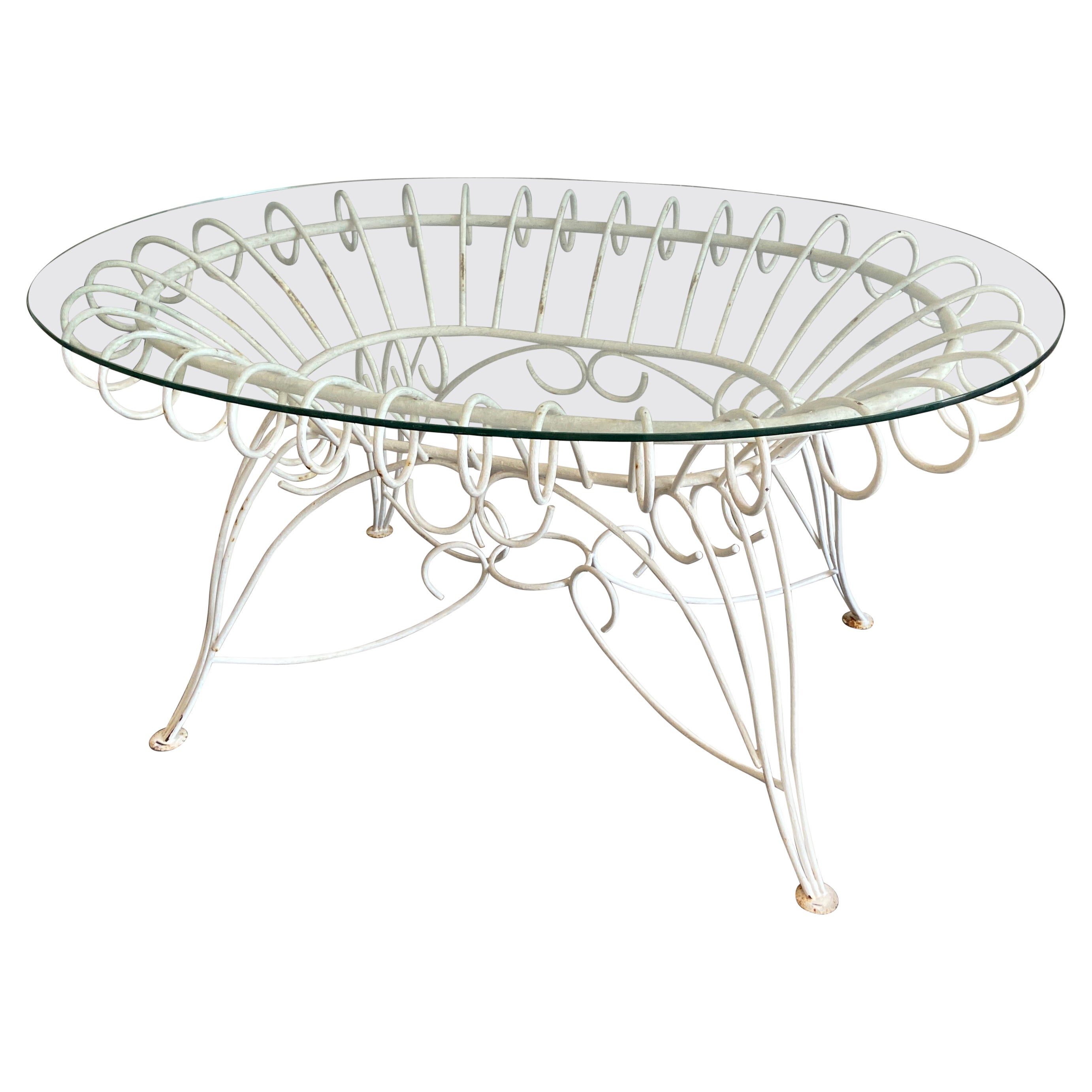 Table de jardin ou de patio italienne en fer peint, moderne du milieu du siècle dernier, avec plateau en verre