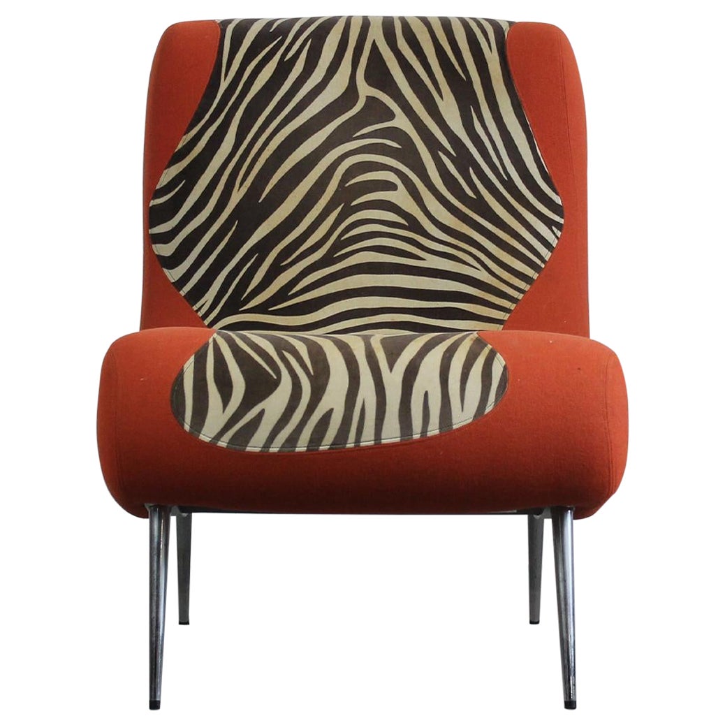 Moroso Orange Armchair with Zebra Print and Metal Legs 1990s Italy