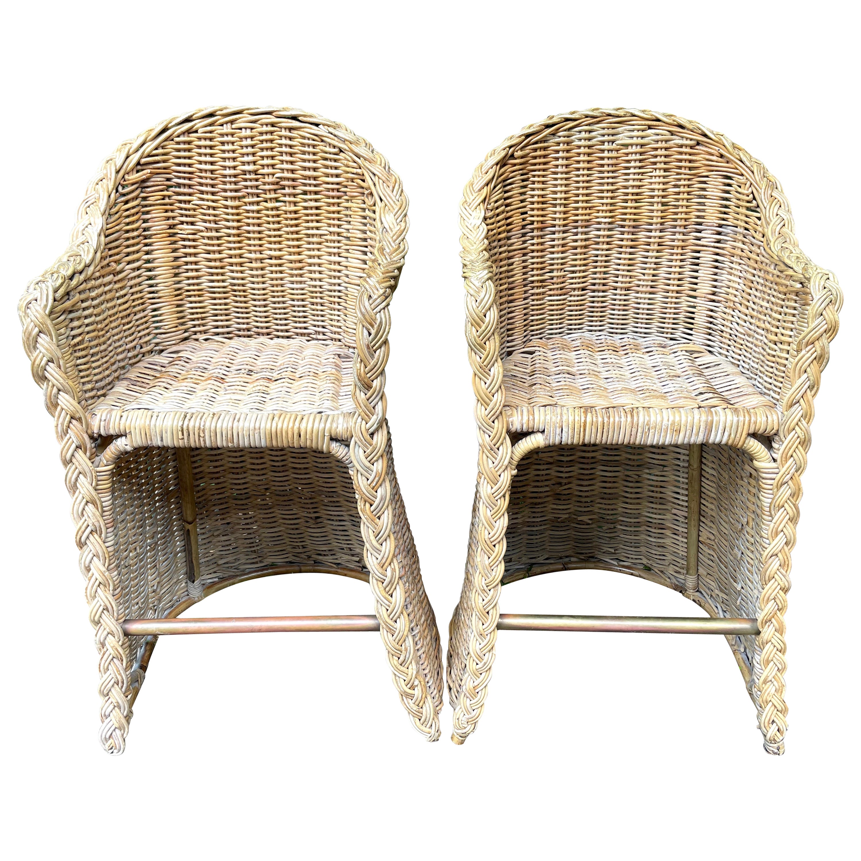 Pair Wicker Bar Stools For Sale