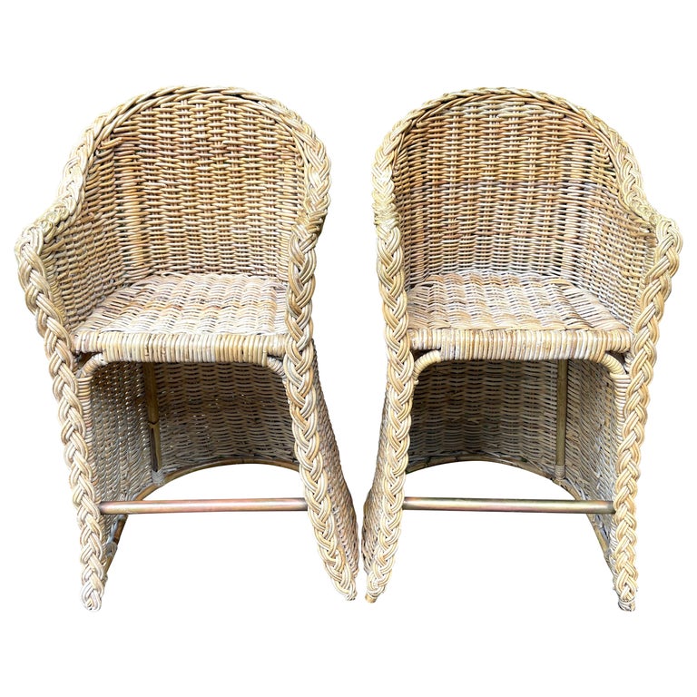 Pair Wicker Bar Stools For Sale at 1stDibs