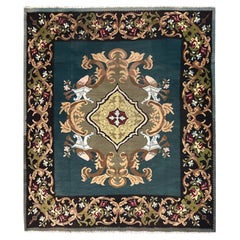 Antique Teal Green Kilim Rug Handwoven Oriental Carpet Moldavian Area Rug