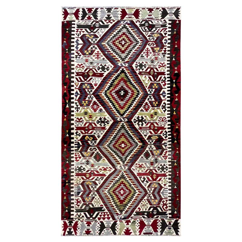 Antique Yuruk Traditional Burgundy Red, Blue Geometric Wool Rug by Rug ...