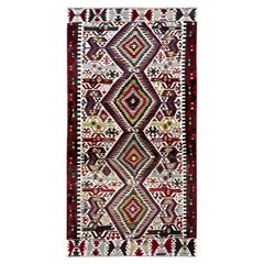 Geometrischer, antiker, traditioneller, handgefertigter Kelim-Teppich