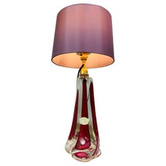 Vintage 1950s Belgium Val Saint Lambert Red & Clear Crystal Glass % Brass Table Lamp