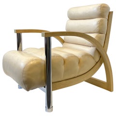 off White Leather and Chrome Lounge Chair by Jay Spectre 