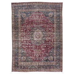 Roter antiker handgefertigter Mashad-Perserteppich aus Wolle mit Rosette-Motiv