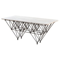 20th Century Giovanni Ferrabini Large Dining Table in Metal and Top Travertine