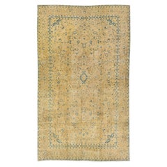 Tapis vintage Tabriz en laine persane brun clair à motifs intégraux faits à la main