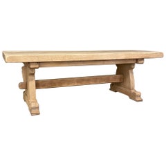Vintage Rustic Country French Trestle Table in Stripped Oak