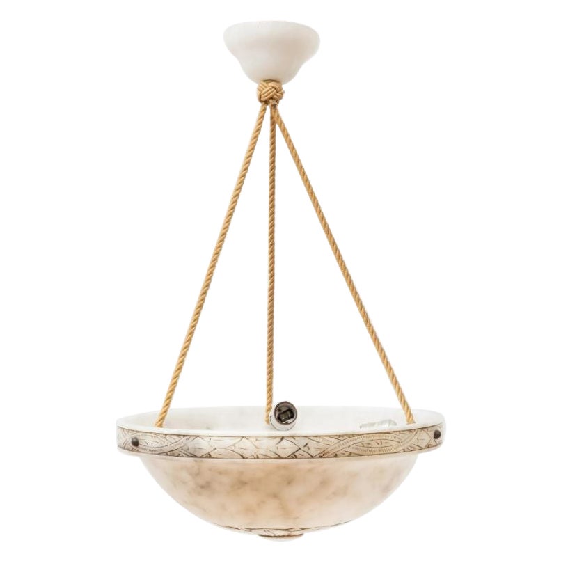 Painted Alabaster Dish-Form Three-Light Chandelier For Sale