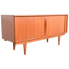 Ib Kofod-Larsen for Faarup Danish Modern Teak Tambour Door Credenza, Refinished