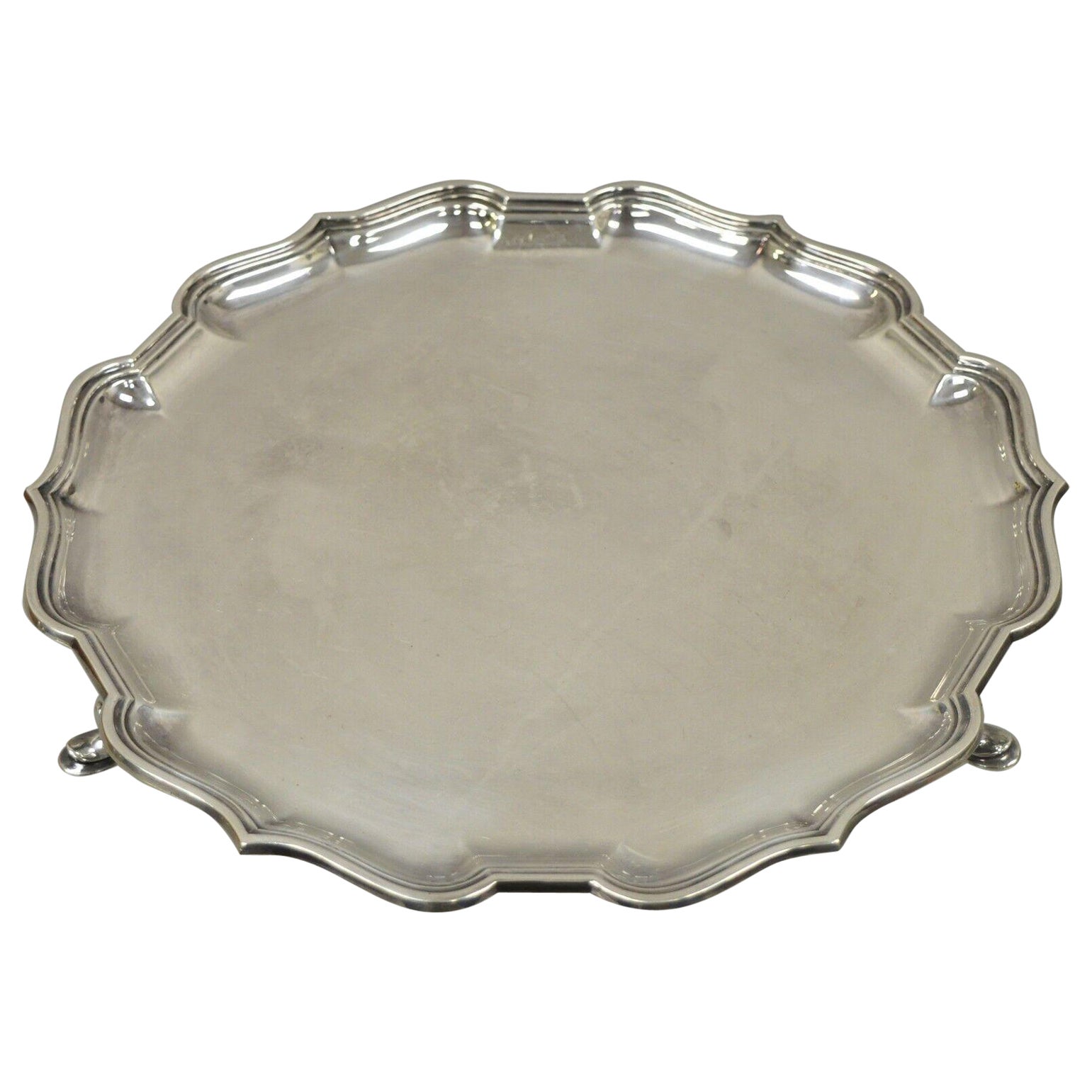 Roberts & Belk England Silver Plate Regency Square Footed Scalloped Tray