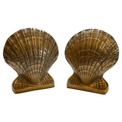 Antique Nautical Brass Seashell Bookends