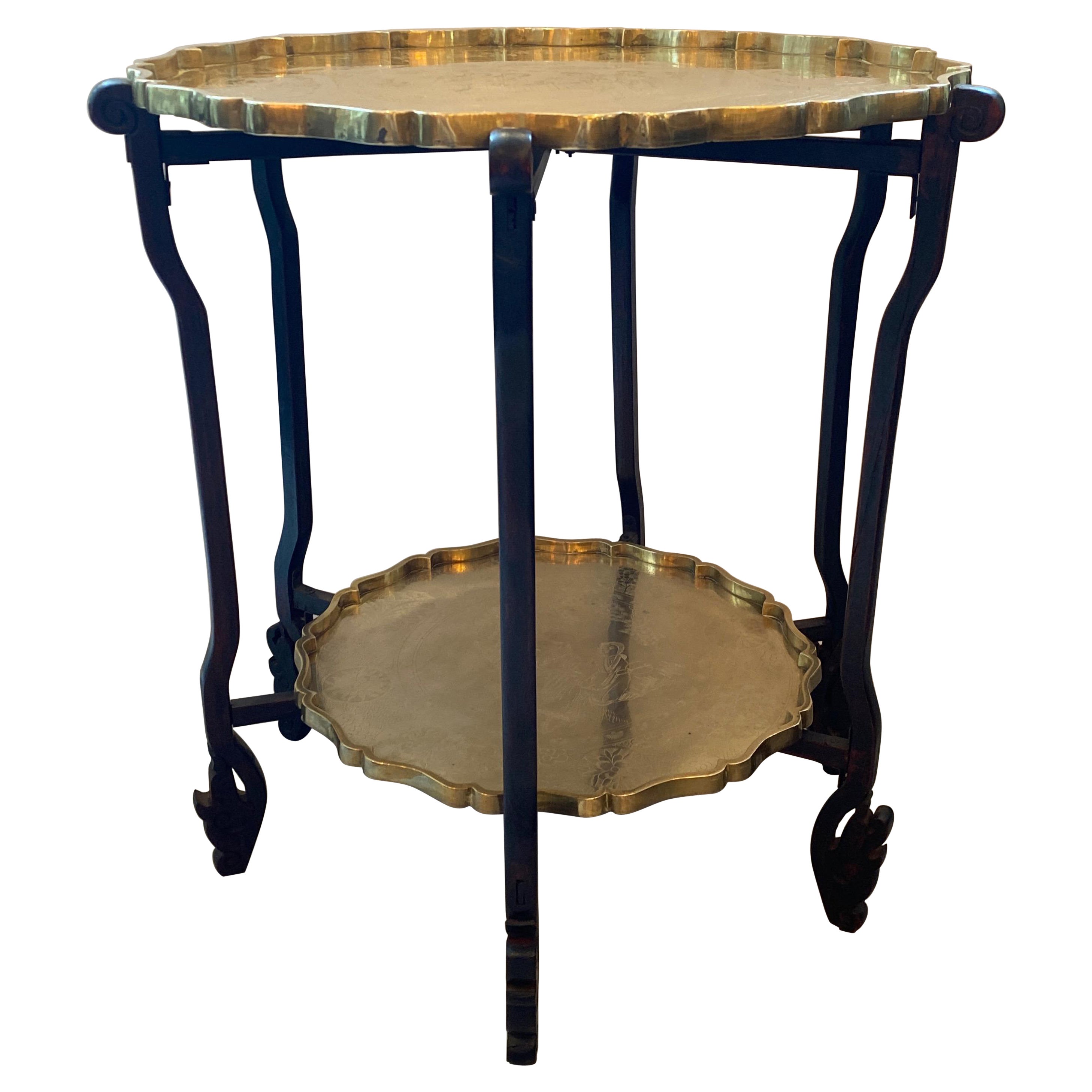 Mid-20th Century Anglo Indian Brass and Wood Folding Tray Table