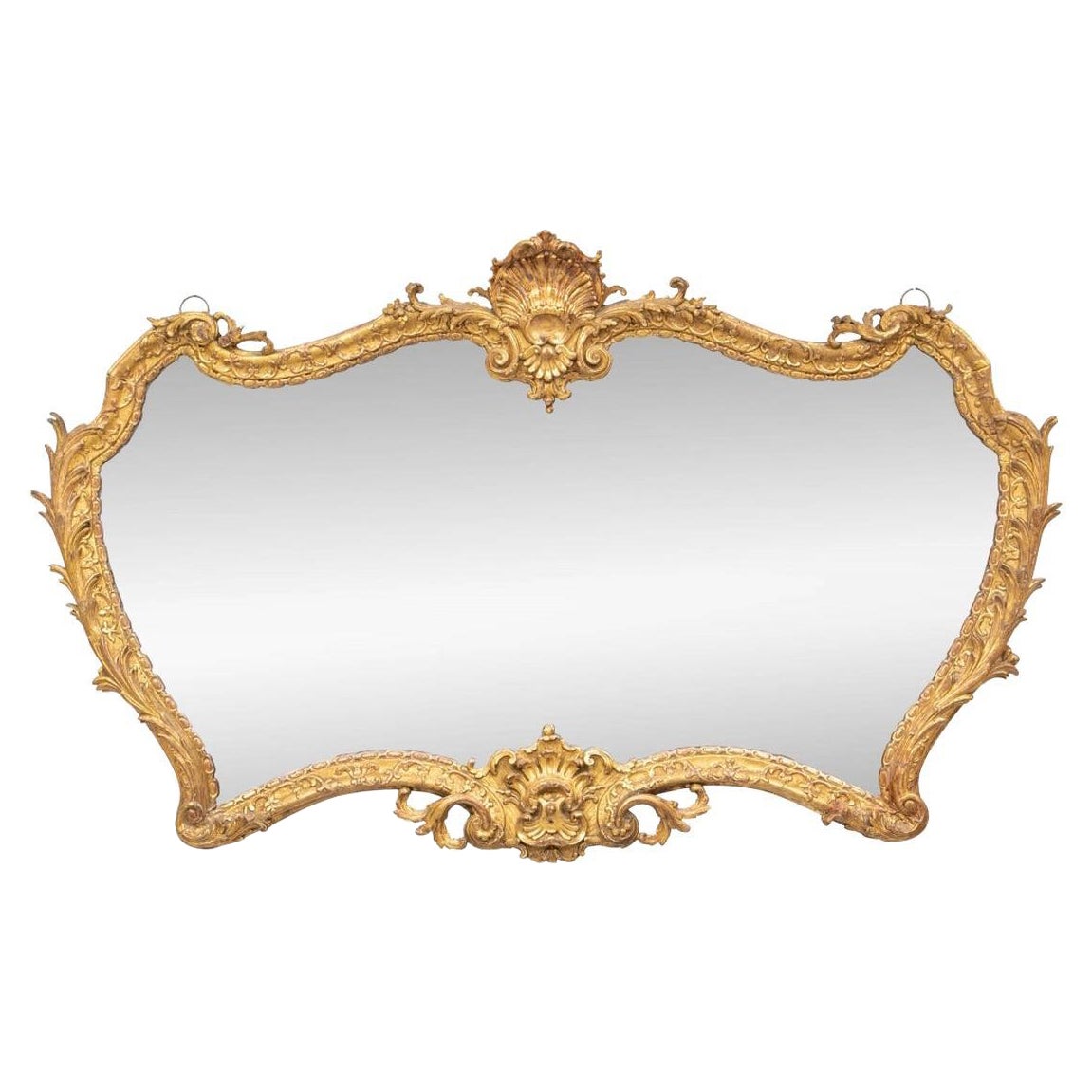 Antique Continental Carved and Gilt Cartouche Form Mirror