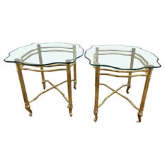 Mid-Century Modern Pair of Brass and Glass Maison Jansen Style Side End Tables
