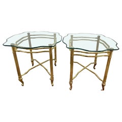 Vintage Mid-Century Modern Pair of Brass and Glass Maison Jansen Style Side End Tables