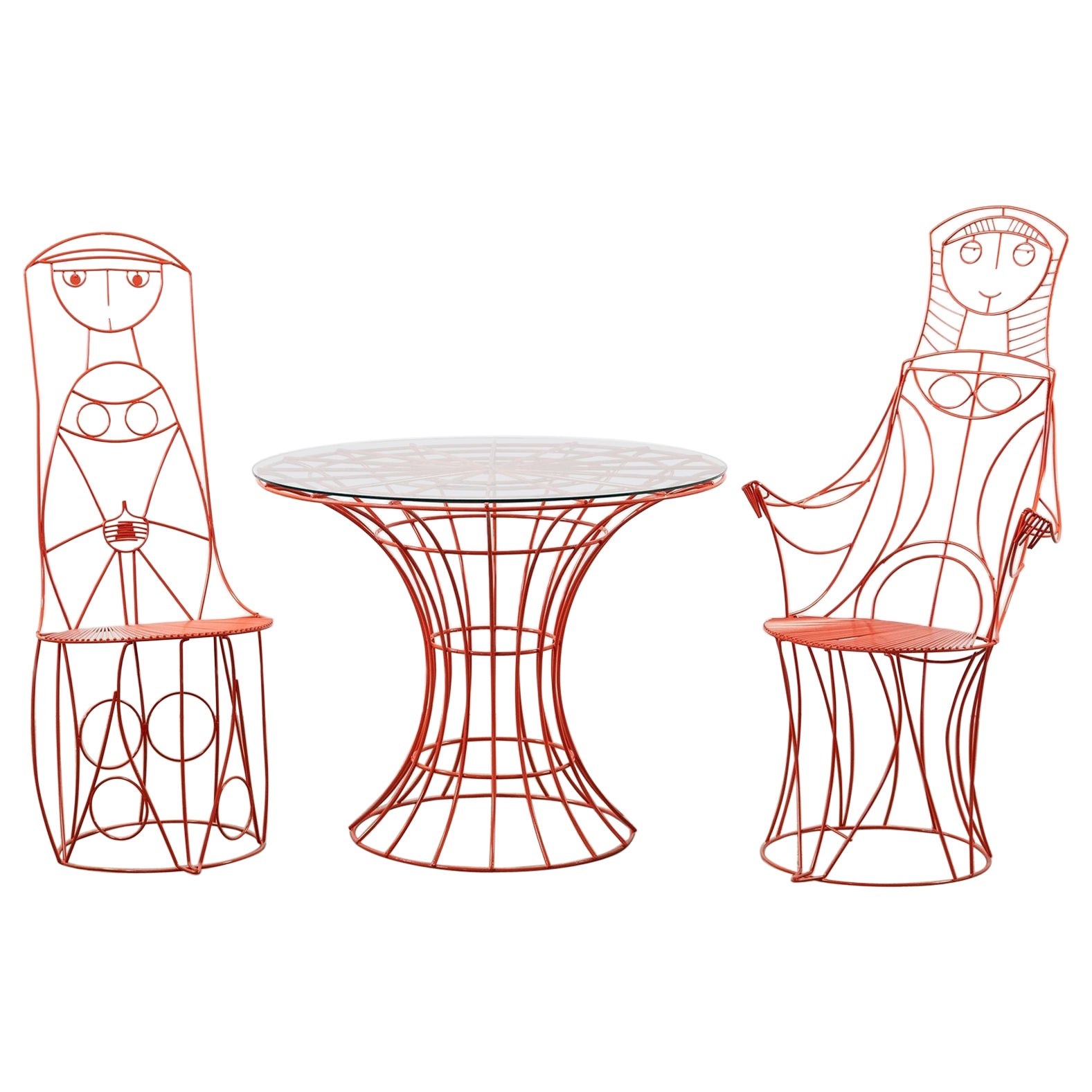 John Risley Sculptural Patio Set with Two Lady Chairs and Wire Tulip Table 1960s