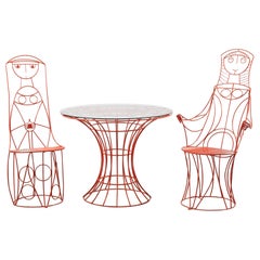 John Risley Sculptural Patio Set with Two Lady Chairs and Wire Tulip Table 1960s