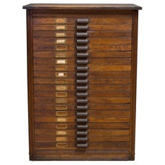 Used 19th C. Industrial Typesetter's 20 Drawer Cabinet C.1890