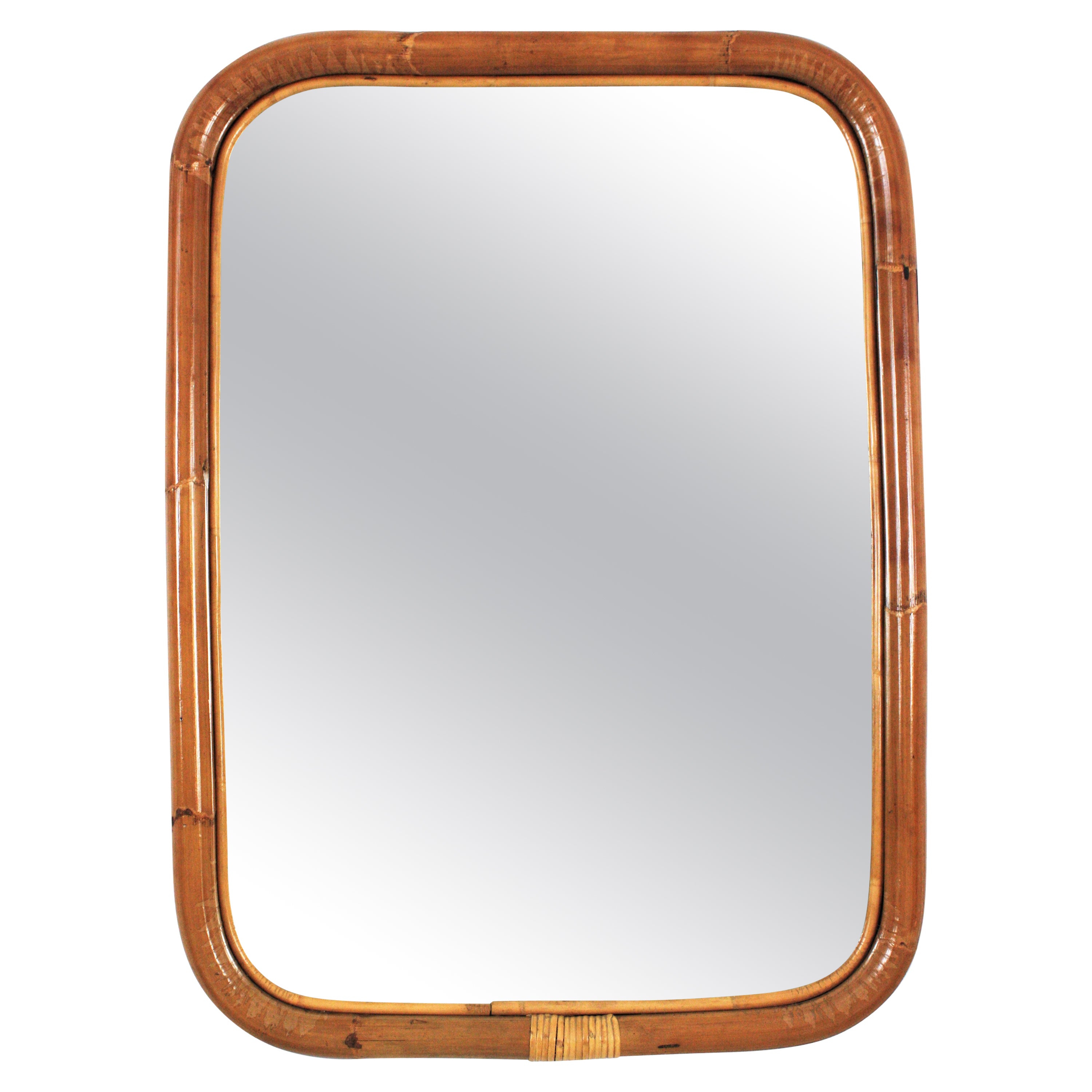 Vintage Rounded Rectangular Mirror Vintage Rectangular Bamboo Mirror with Rounded Top at 1stDibs