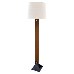 Retro Mid-Century Industrial Style Leather and Steel Floor Lamp