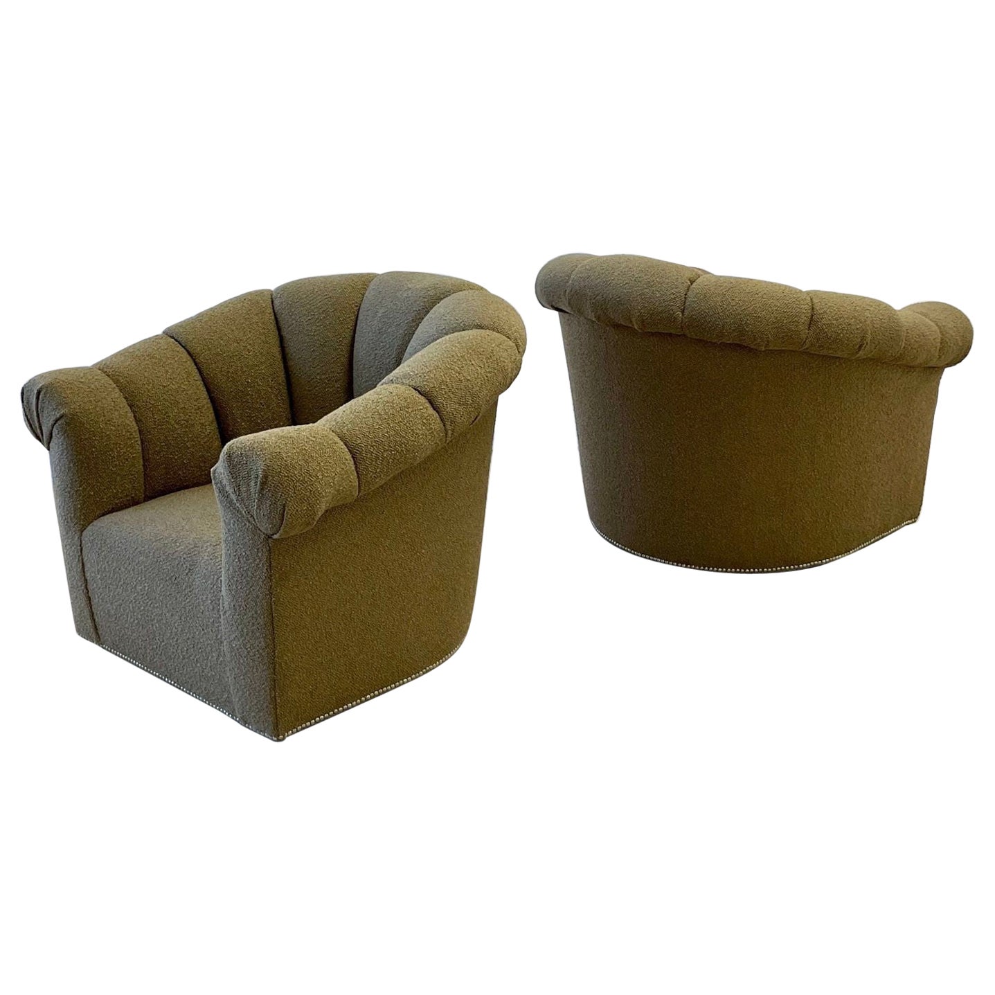 Pair of Mid-Century Modern Baughman Style  Swivel / Lounge / Tub Chairs, Boucle For Sale
