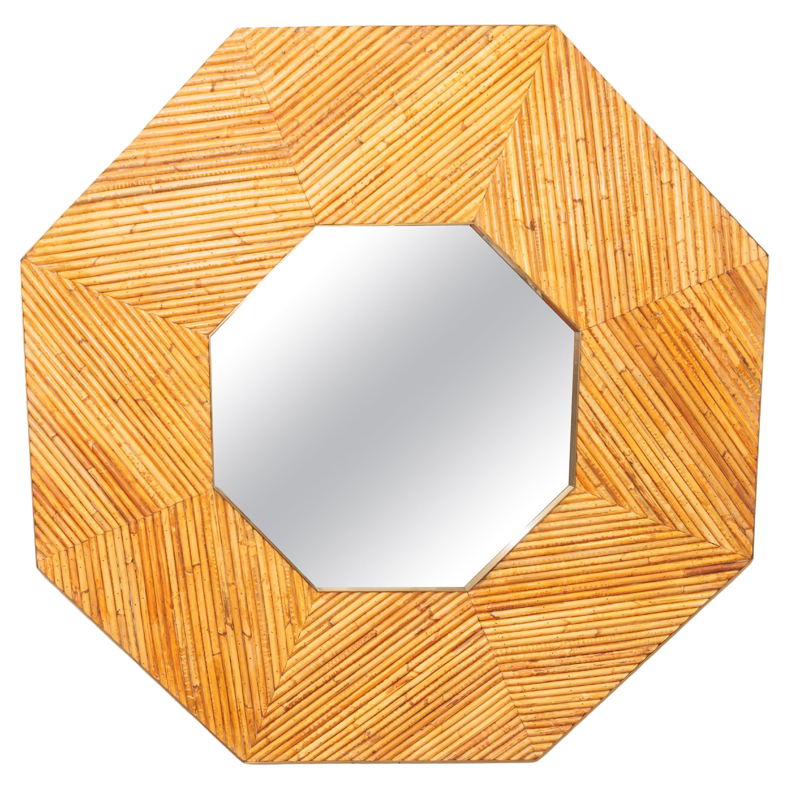 Bamboo Octagon Mirror with Brass Detail For Sale