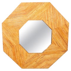 Bamboo Octagon Mirror with Brass Detail