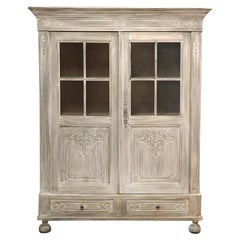 Antique 19th Century Country French Louis XIV Whitewashed Bookcase