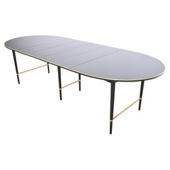 Paul McCobb Black Lacquer and Brass Extension Dining Table, Newly Refinished