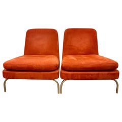 Pair of Signed Minotti Gigi Radice Designed Pelle Leather Lounge Chairs Italy
