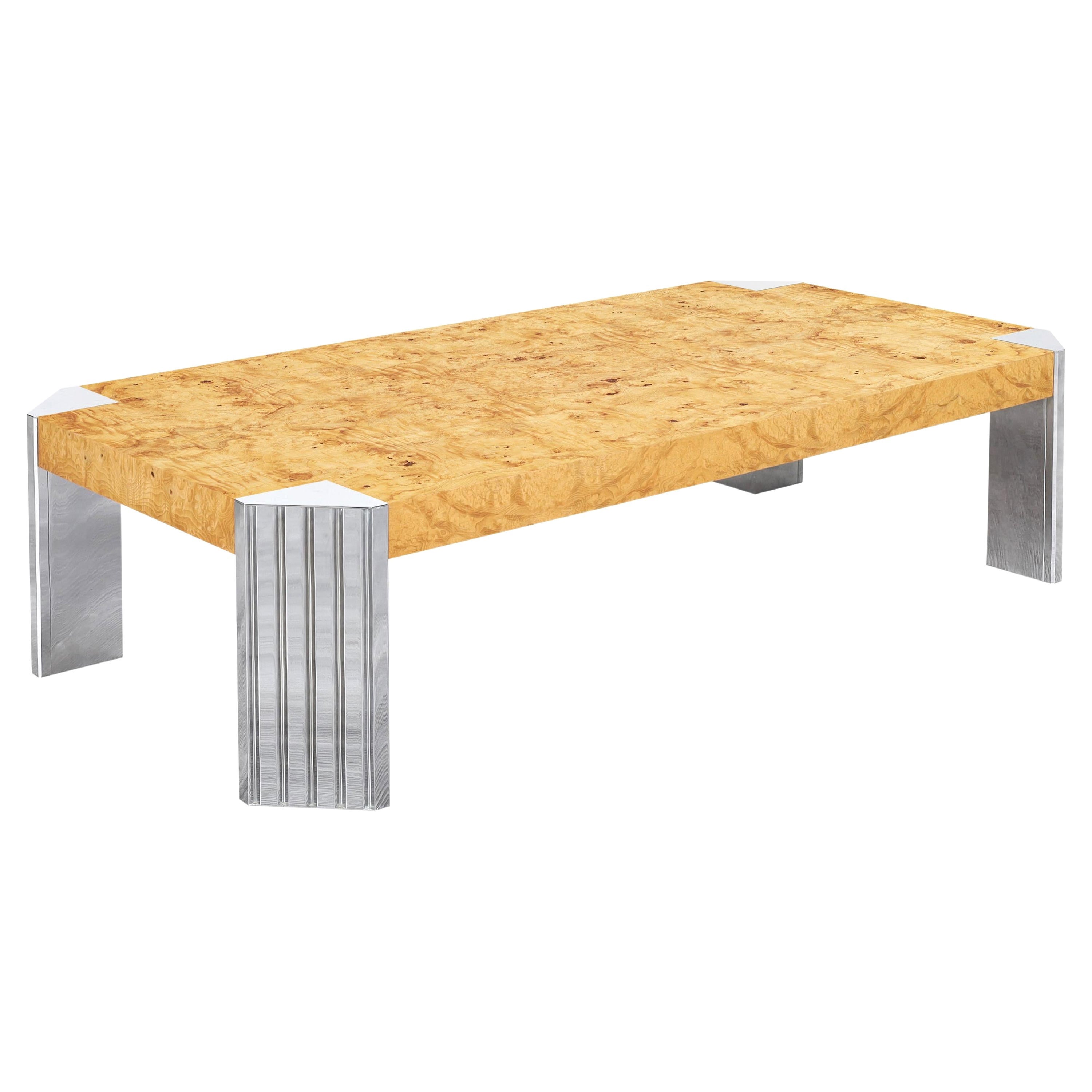 Table basse "Skyscraper" vintage en bois de ronce et chrome