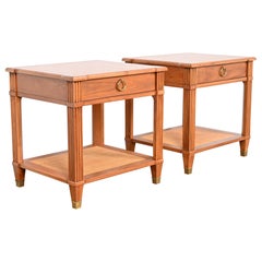 Used Baker Furniture French Regency Louis XVI Walnut and Cane Nightstands, Pair