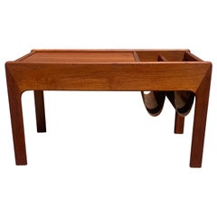 Vintage Mid Century Danish Teak Coffee Table with Suede Magazine Holder