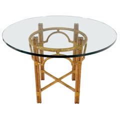 Bamboo Base Glass Top Round Dining Table