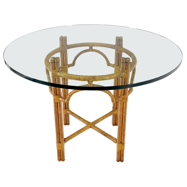 Bamboo Base Glass Top Round Dining Table For Sale at 1stDibs