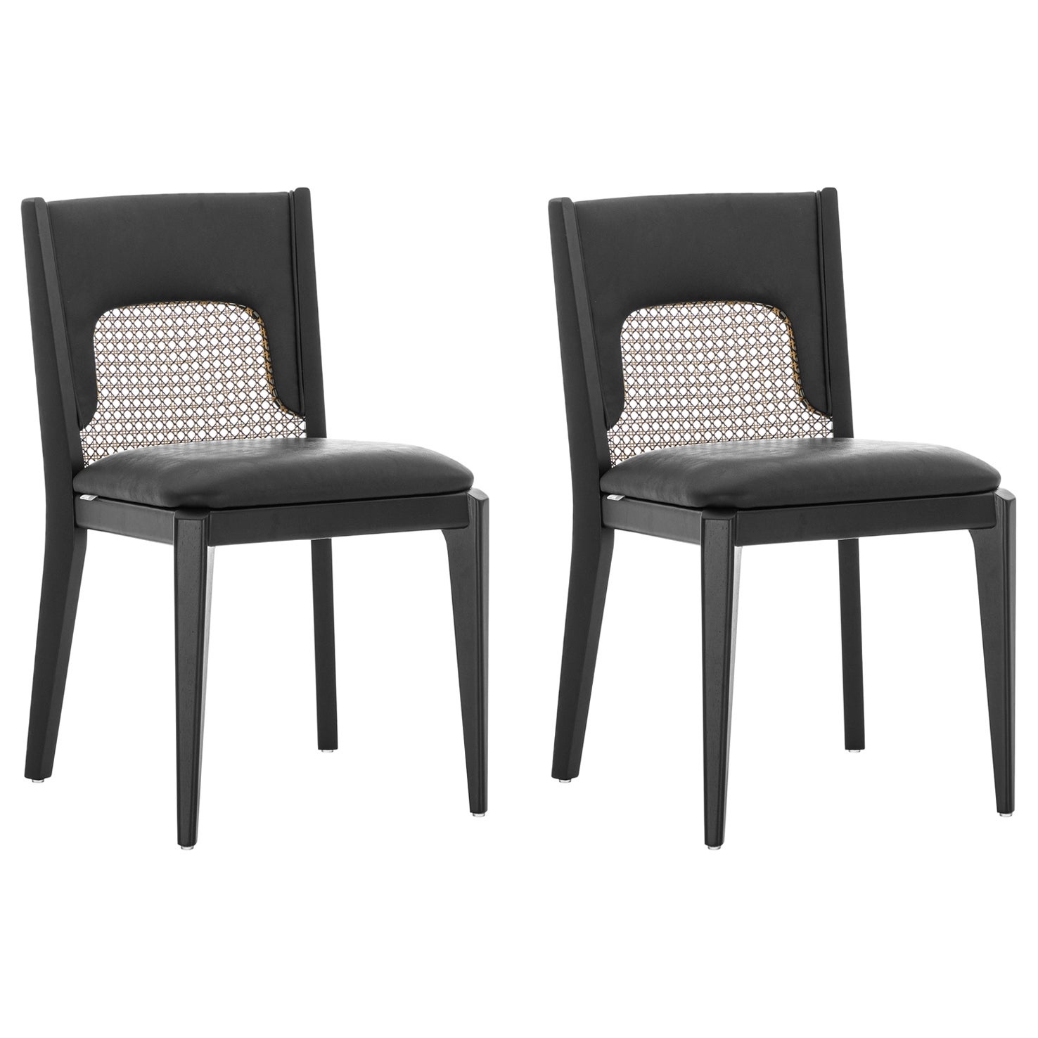 Zani Dining Chair in Black Upholstery Back and Black Wood Finish, Set of 2 For Sale